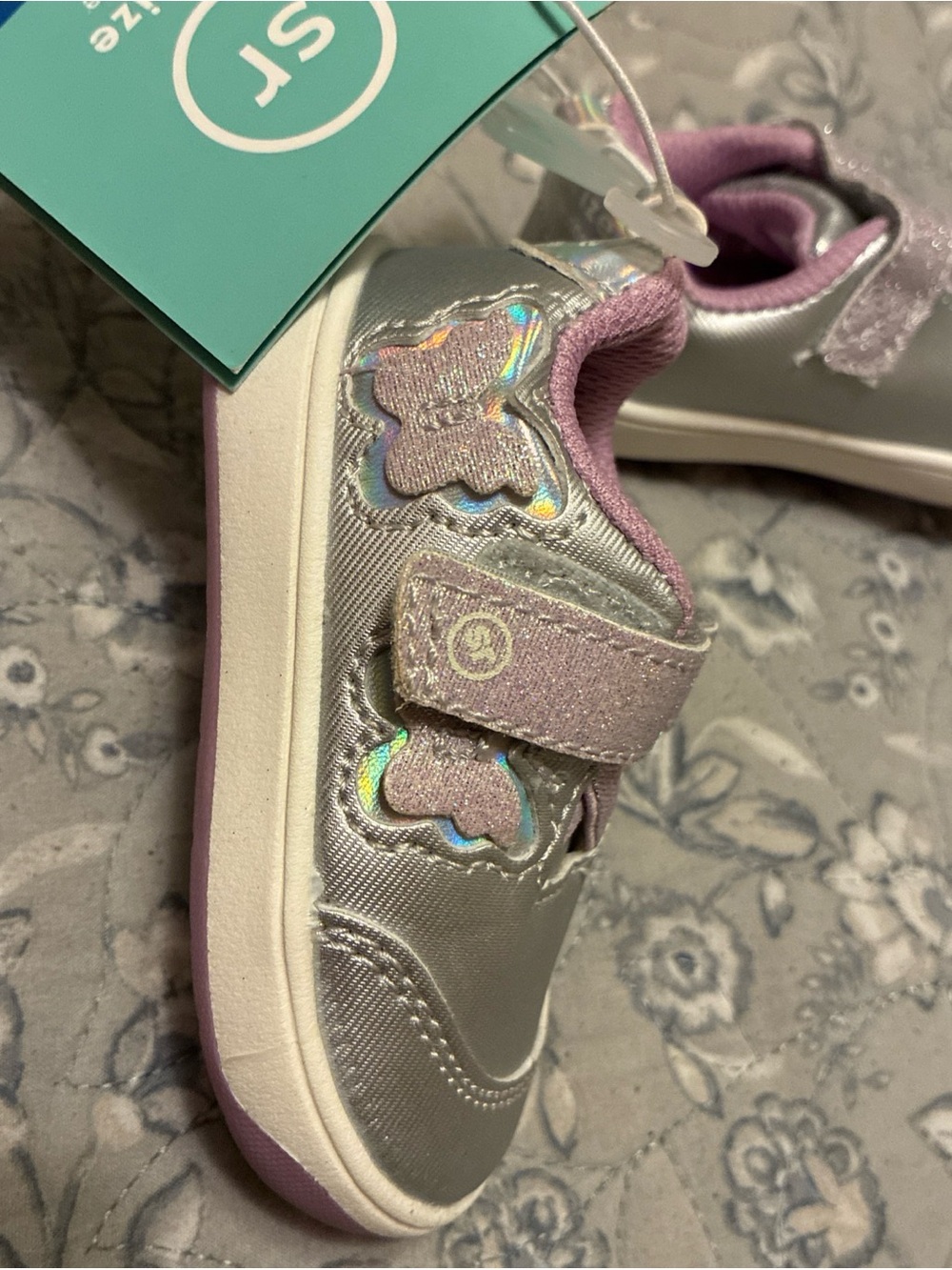 Stride Rite Silver and Pink Butterfly Velcro Sneakers